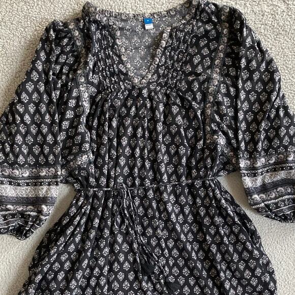 Old Navy Mini Dress 4x Boho Balloon Long Sleeve Baby Doll Belted Black Beach - Picture 2 of 16